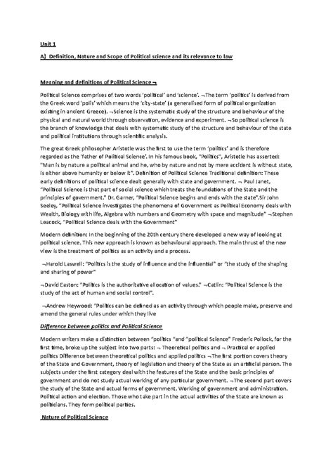 Unit 1: Definition, Nature, and Scope of Political Science (BALLB ...