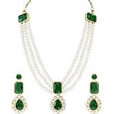 Buy Peora Indian Traditional 18K Gold Plated Kundan Pearl Green Long ...