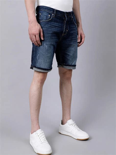 Men Blue Washed Slim Fit Denim Shorts