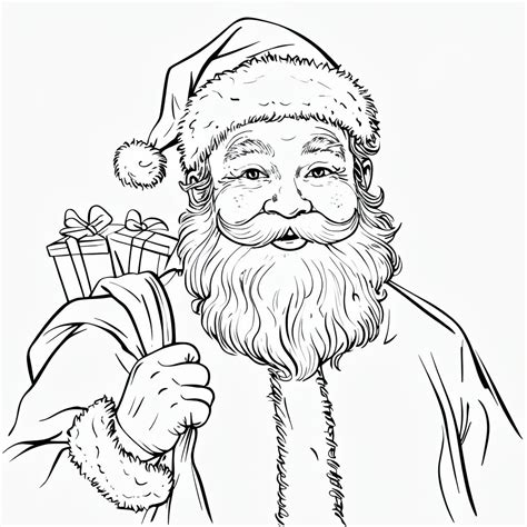 Cheerful Santa Claus Linocut Coloring Page for Kids Coloring Book Pages ...