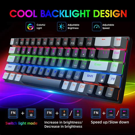 Buy HXSJ V800 Wired Mechanical Keyboard 68 Keys RGB Gaming Keyboard ...