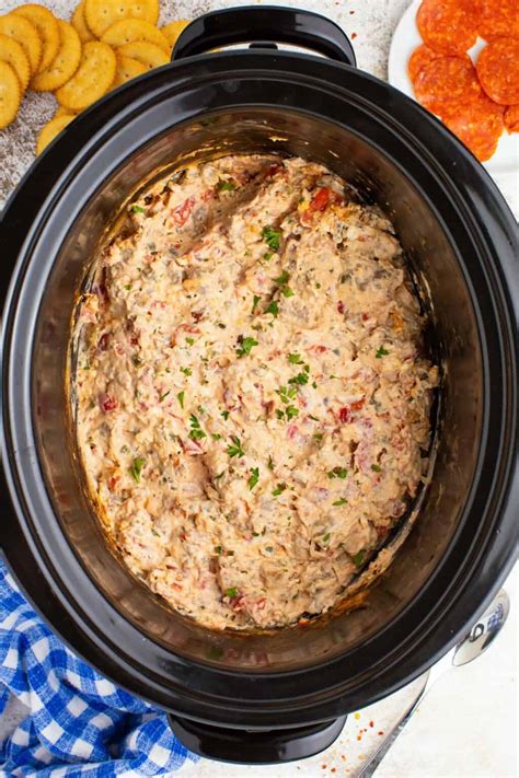 Cheesy Crock Pot Pizza Dip - Little Sunny Kitchen