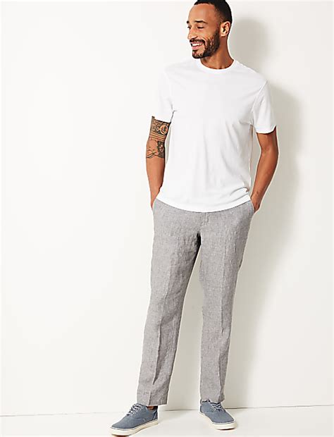 Buy Tailored Fit Pure Linen Trousers at Marks & Spencer