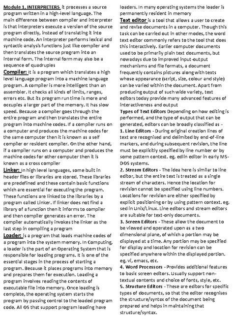 Systemsoftware - Module 1, INTERPRETERS it processes a source program ...