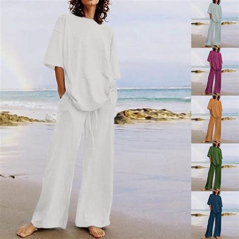 BiZtdJrK Women Plus Size Cotton Linen Sets Casual Summer Beach 2 Piece ...