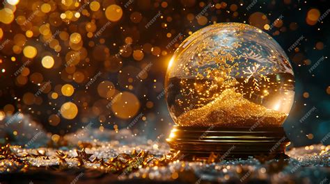 Golden Snow Globe with Glittering Bokeh Background | Premium AI ...