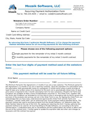 Fillable Online What's a recurring credit card authorization form Fax ...