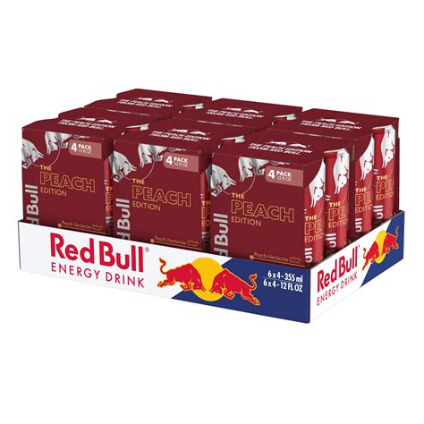 Red Bull Peach Edition Energy Drink, 12 fl oz, 6 Packs of 4 Cans ...