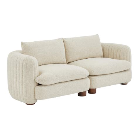 ComfyTrio 2 Seater Teak Wood Boucle Sofa – Nismaaya Decor