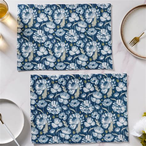 Floral Dining Cotton Printed Table Mat Royal Blue Set Of 2 Online ...