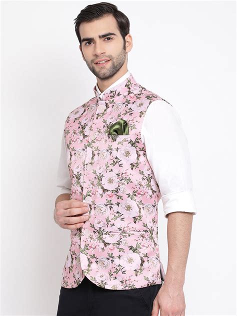 VASTRAMAY Men's Pink Digital Floral Printed Royal Nehru Jacket – vastramay