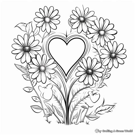 Flower And Heart Coloring Pages
