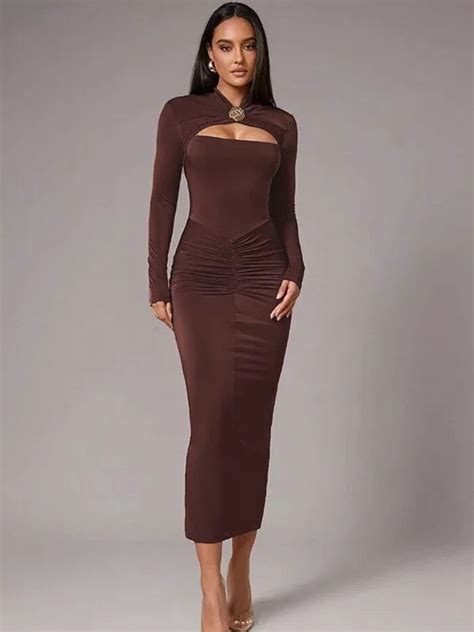 Buy Malina Bodycon Midi Dress In Brown for Women Online in India | Miss ...