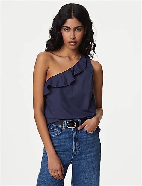 Buy Pure Cotton One Shoulder Frill Detail Blouse at Marks & Spencer