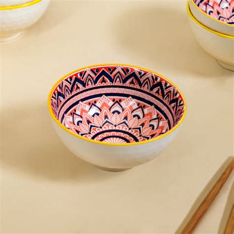 Mandala Floral Ceramic Bowl And Chopstick Multicolour Set Of 6 Online ...