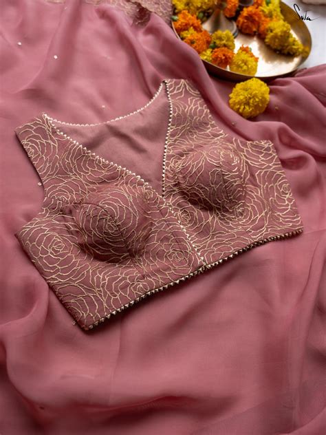 Organza Dusty Pink Sleeveless Blouse With V Neck|Naira|Suta