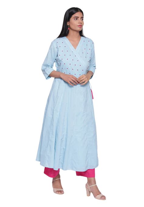 Ice Blue Embroidered Angarakha – The Pink Tint Store