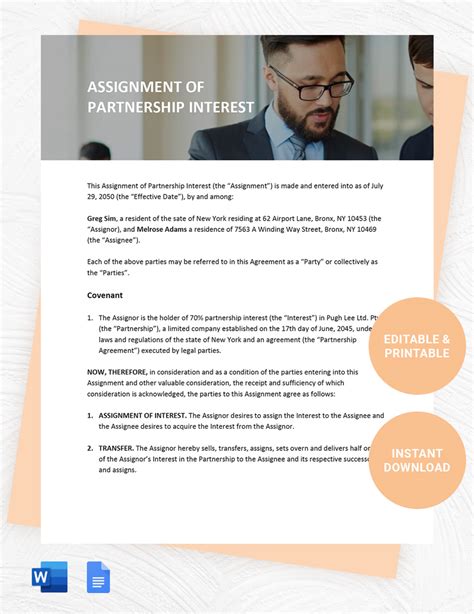 General Partnership Assignment Template 的图像结果