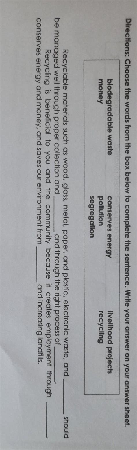 Directions: Choose the words from the box below to complete the ...