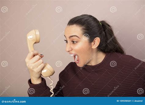 Frustrated Woman Screaming at the Telephone Stock Image - Image of ...