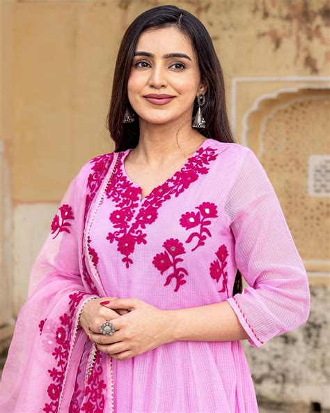 Buy Pink Aari Work Suit Set online in India | Ambraee – Ambraee