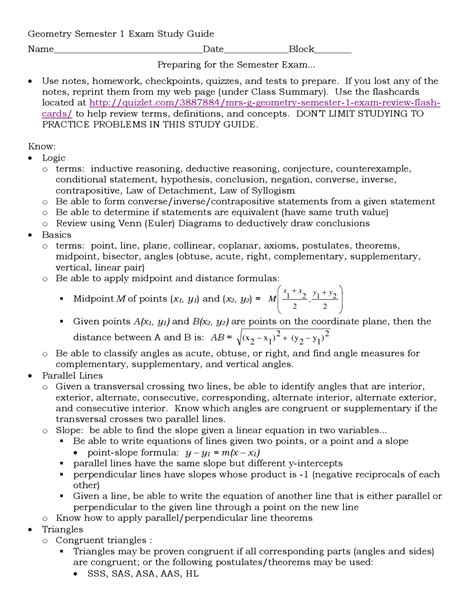 Image result for Semester One Geometry Study Guide