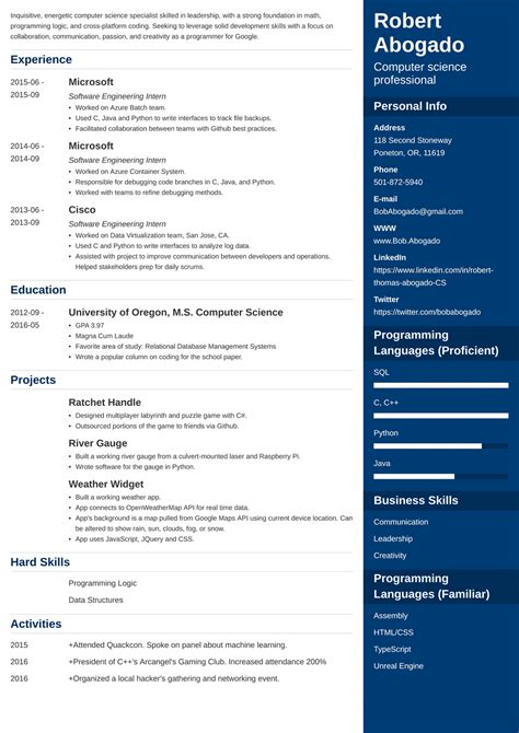Image result for Computer Science Resume Example