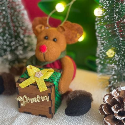 Wooden Legs Rudolf with a Personalised Gift Tree Ornament - Little ...