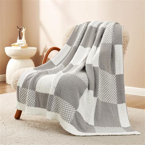 Amazon.com: Snuggle Sac Checkered Blanket, Grey Throw Blanket for Couch ...