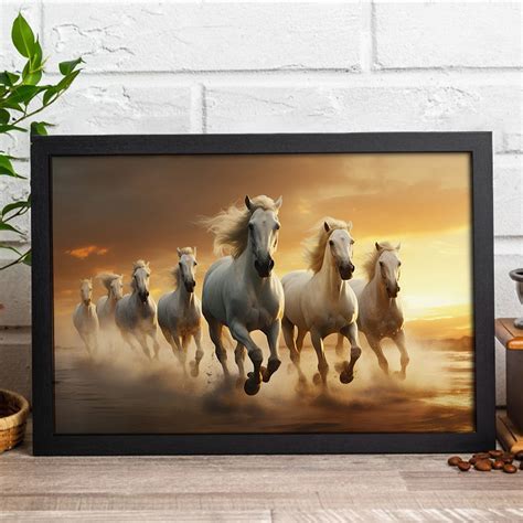 Ritwika's Wall Art of Seven Running Horses White At Sunset Painting ...