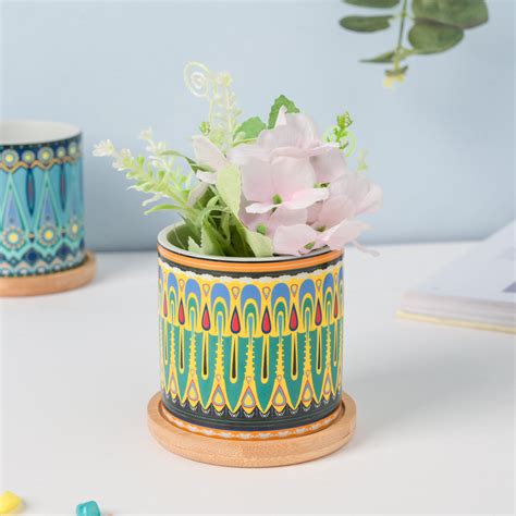 Beaming Green Ceramic Planter With Coaster