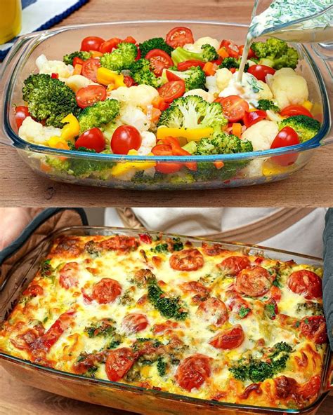 Broccoli and Cauliflower Bake with Cheese and Vegetables Recipe ...
