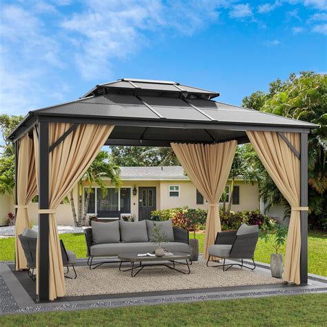 GarveeHome 10' x 12' Hardtop Gazebo, Outdoor Aluminum Frame Gazebos ...