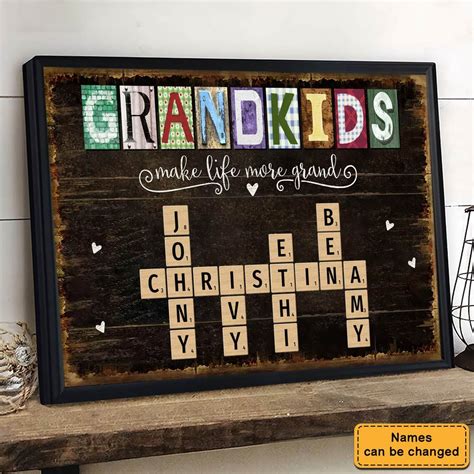 Personalized Grandkids Names Scrabble Gift For Grandparents Poster ...