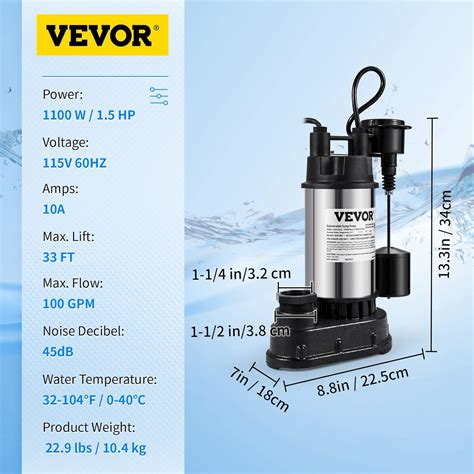 Buy VEVOR 1.5 HP Submersible Cast Iron and Steel Sump Pump, 6000 GPH ...