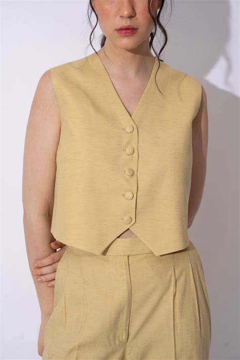 BEIGE GREEN LINEN WAISTCOAT WITH PANTS – Sister Snatched