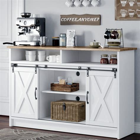 Buy White Coffee Bar Cabinet, 52" Farmhouse Kitchen Sideboard Buffet ...