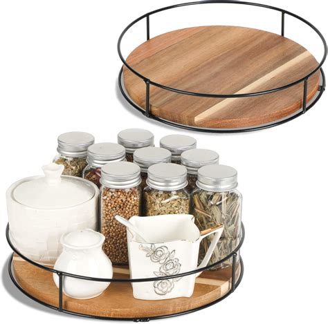 Amazon.com: [ 2 Pack ] 10" & 11" Acacia Wood Lazy Susan Organizers with ...