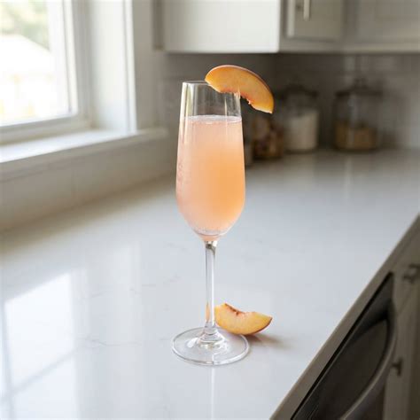 Champagne & Peach Puree Cocktail Recipe - Thirsty Tales