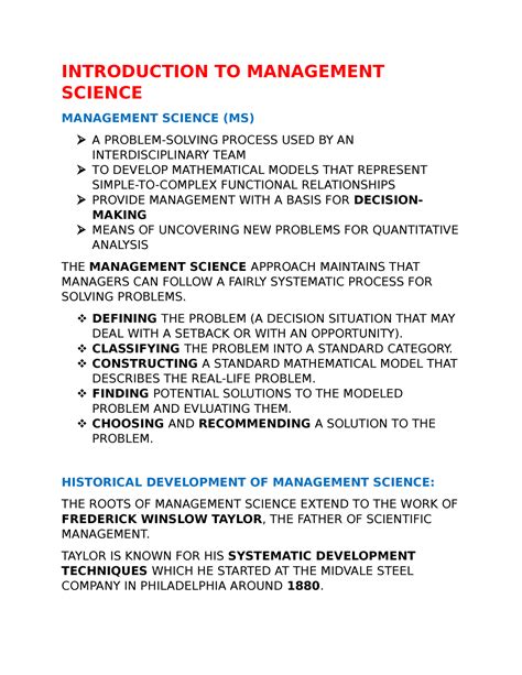 Management Science Prelim Reviewer - INTRODUCTION TO MANAGEMENT SCIENCE ...