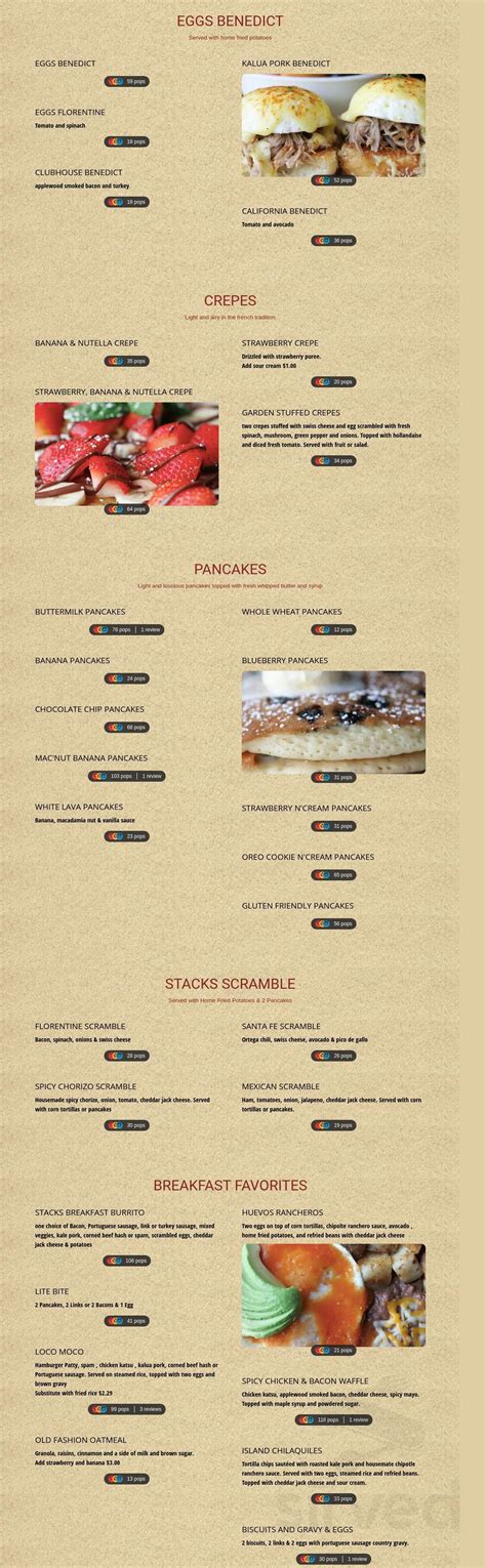 Menu - Cerritos CA's aloha Stacks Island Eatery & Bakery | Sirved