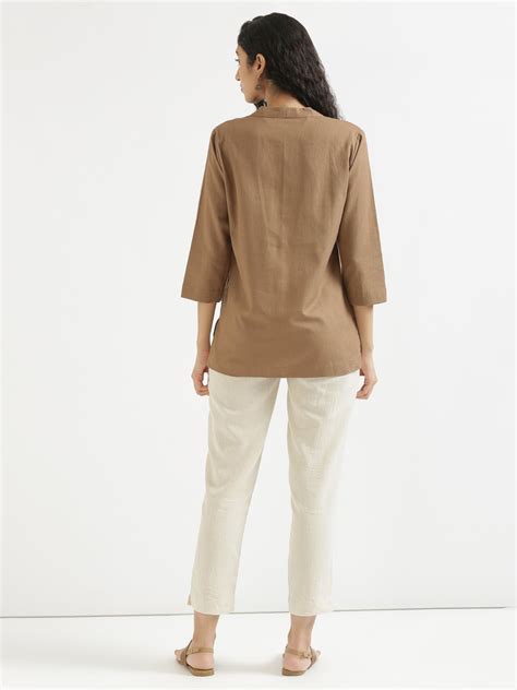 Women Coffee Brown Airy Linen Short Kurta