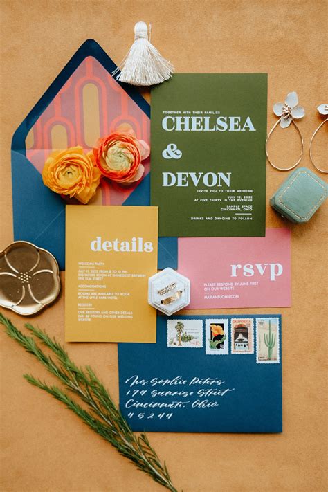 Mid Century Modern Wedding Invitations with Custom Calligraphy