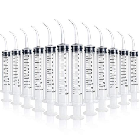 DEPEPE 12 Packs 12cc Dental Syringe with Curved Tip, Disposable ...