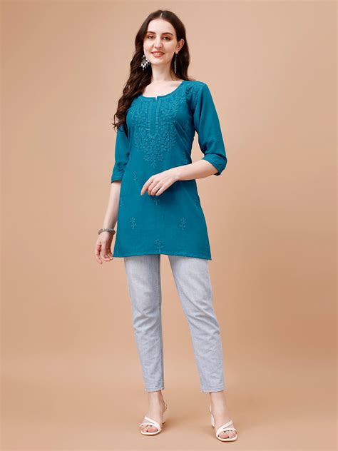 Kyara Peacock Blue Short Rayon Kurta – colorkosh