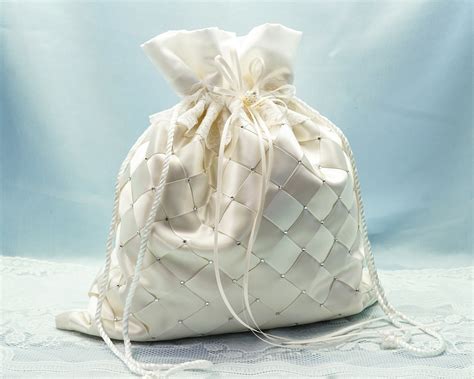 Ivory Satin Rhinestone Brides Money Bag, Satin Wedding Money Dance Bag ...