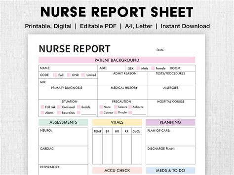 Editable Nursing Report Sheet at Brenda Owens blog