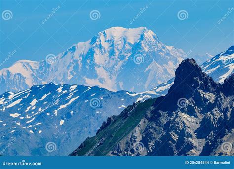 View on White Snowy Top of Mont Blanc Highest Mountain in Alps and ...