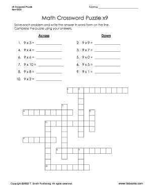 Fillable Online Math Crossword Puzzle x9 Multiply by 9 and place the ...