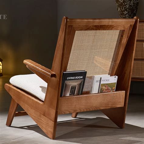 Furnishiaa Solid Wood Natural Rattan Arm Chair